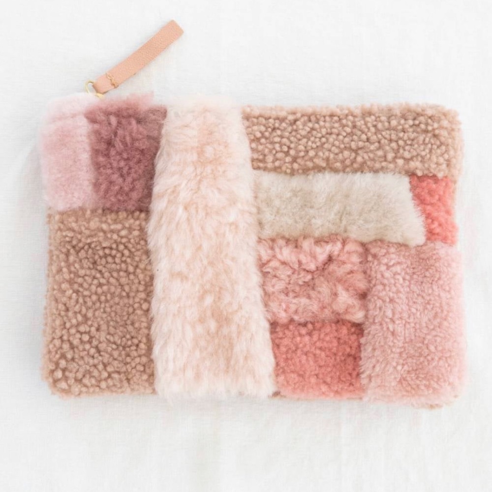 Anthropologie Primecut Pink Shearling Clutch, NWT $98 retail